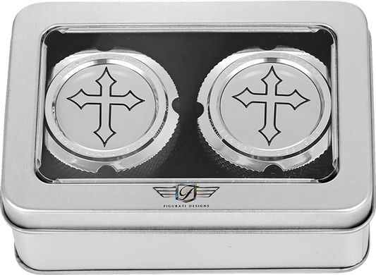 Figurati Designs Cross Front Axle Nut Chrome Covers for 2002-2022 Harley