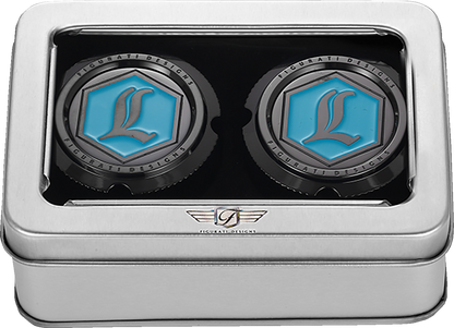 Figurati Designs Legend Logo Black Front Axle Nut Covers for 2002-2022 Harley