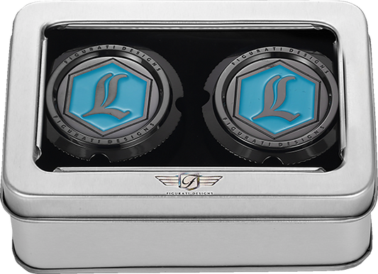 Figurati Designs Legend Logo Black Front Axle Nut Covers for 2002-2022 Harley