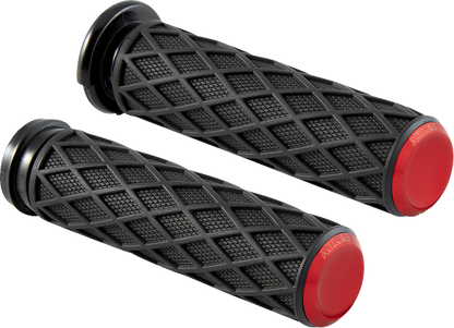 Arlen Ness Red Diamond TBW Grips for 2008-2024 Harley Softail Street Glide FXLRS