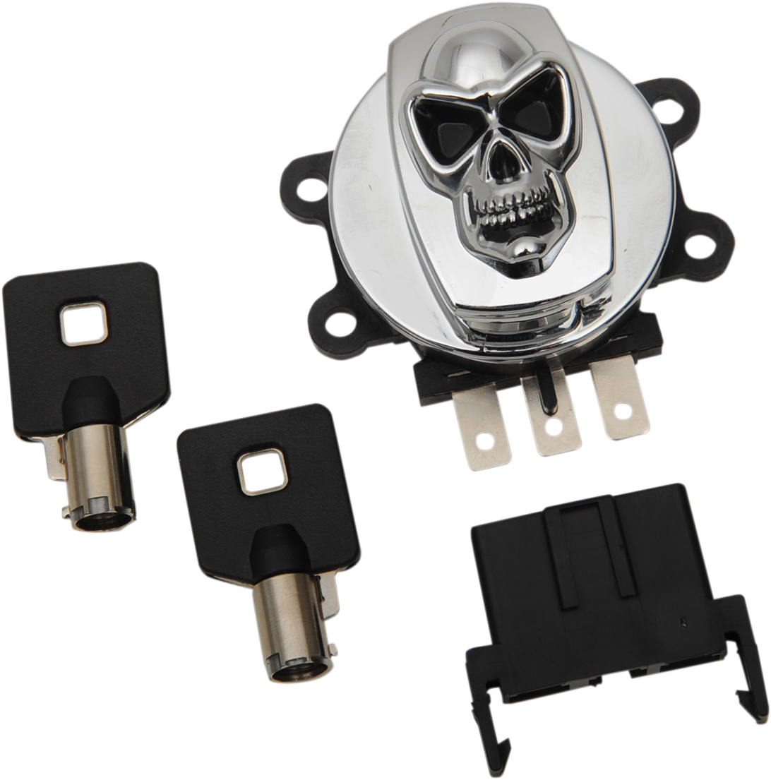 Drag Specialties Chrome Skull Ignition Switch 1999-2013 Harley Dyna Touring FXST