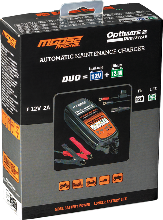 Moose Optimate 2 Duo Battery Charger Tender Maintainer 12V Motorcycle ATV UTV
