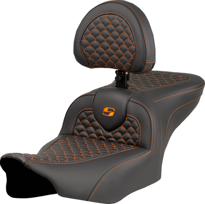 Saddlemen Roadsofa Orange Stitch with Backrest Seat fits 2023-26 Harley Touring