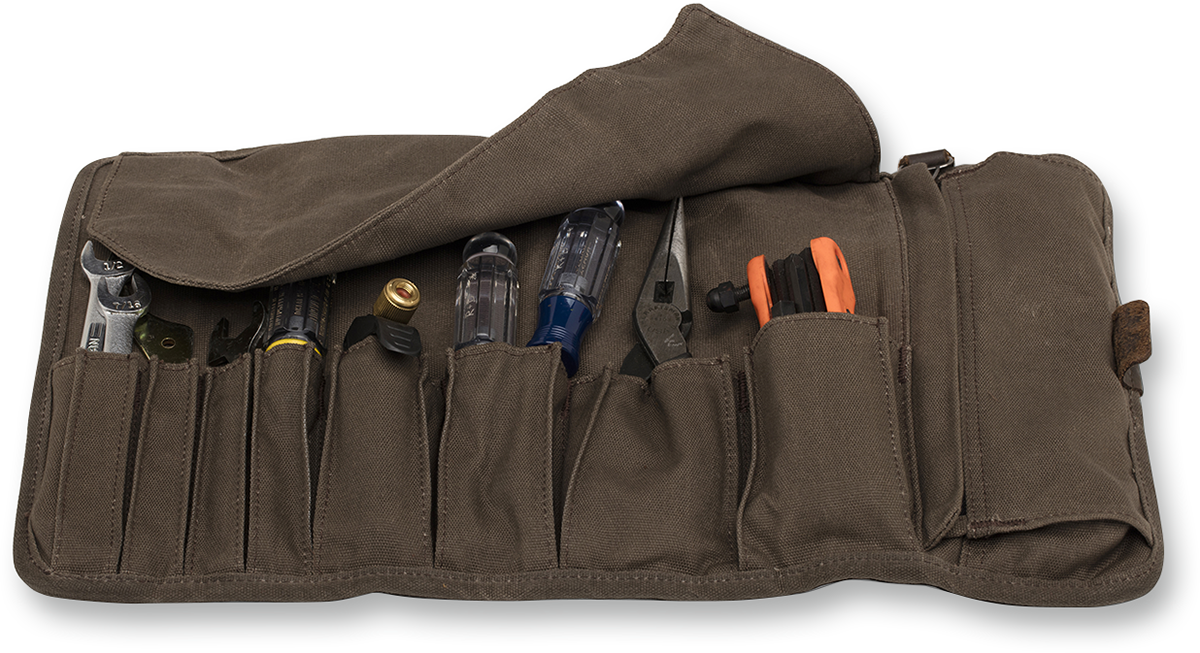Burly Brand Brown Dark Oak Leather Buckle Zipper Universal Roll Tool Bag