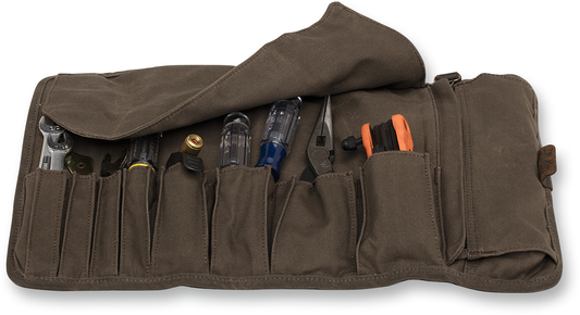 Burly Brand Brown Dark Oak Leather Buckle Zipper Universal Roll Tool Bag