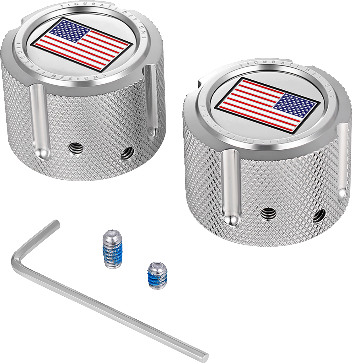 Figurati Designs American Flag Front Axle Nut Chrome Covers for 2002-22 Harley