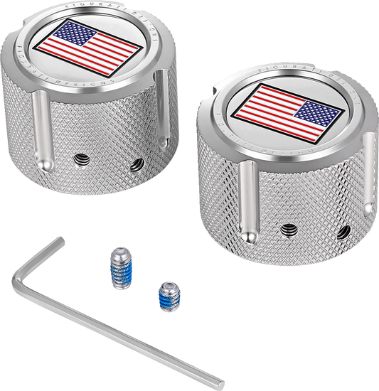 Figurati Designs American Flag Front Axle Nut Chrome Covers for 2002-22 Harley