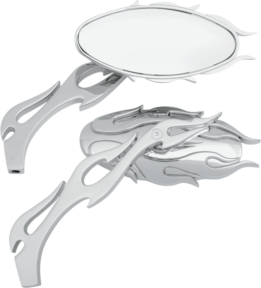 Drag Specialties Chrome Oval Flame Motorcycle Mirrors fits Harley FLST FXD FLHR