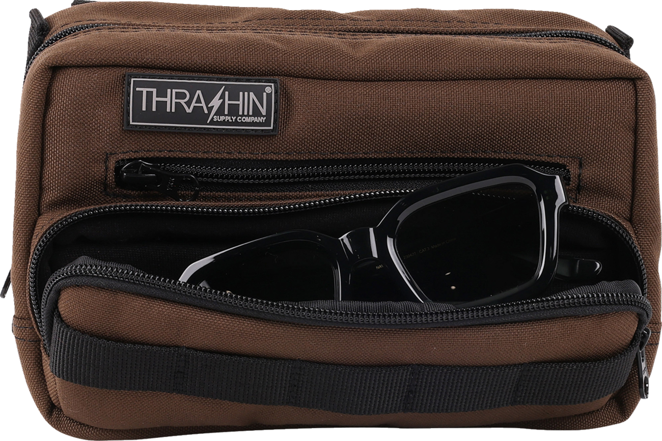 Thrashin Supply Brown Motorcycle Handlebar Storage Bag Plus for Harley THB-0009