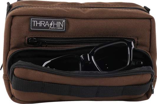 Thrashin Supply Brown Motorcycle Handlebar Storage Bag Plus for Harley THB-0009