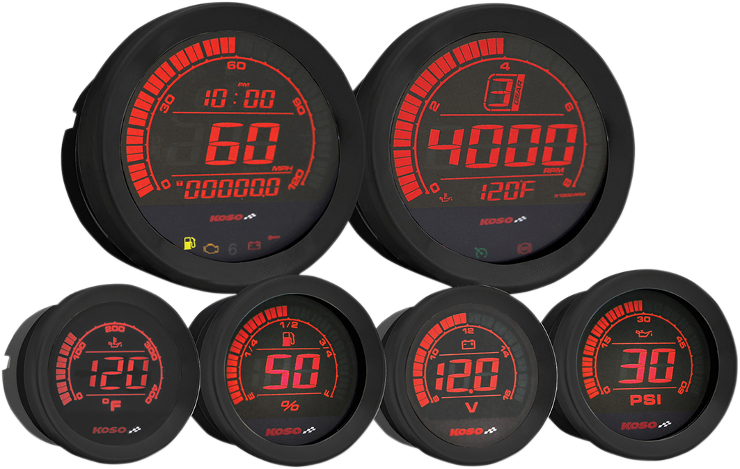 Koso Black 6-Piece Fairing Digital Gauge Set 2004-2013 Harley Touring Models