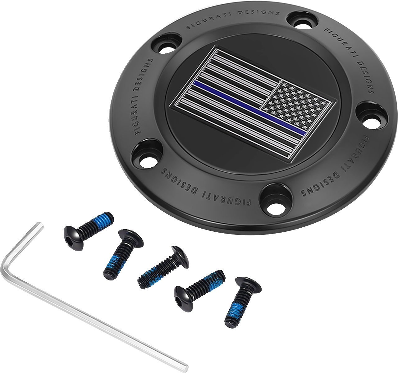 Figurati Designs Blue Line Flag Black Timing Cover for 1999-2017 Harley