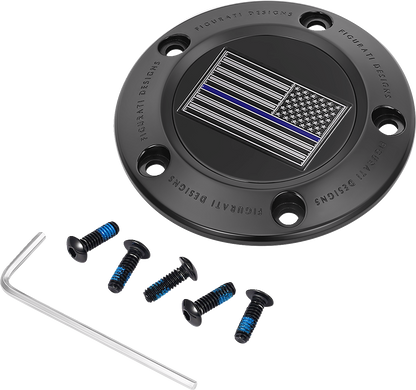 Figurati Designs Blue Line Flag Black Timing Cover for 1999-2017 Harley