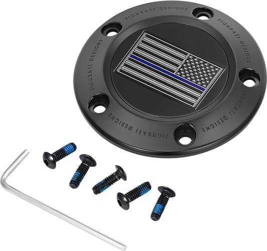 Figurati Designs Blue Line Flag Black Timing Cover for 1999-2017 Harley