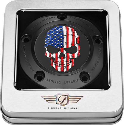 Figurati Designs Skull American Flag Black Timing Cover for 1999-2017 Harley