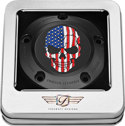 Figurati Designs Skull American Flag Black Timing Cover for 1999-2017 Harley