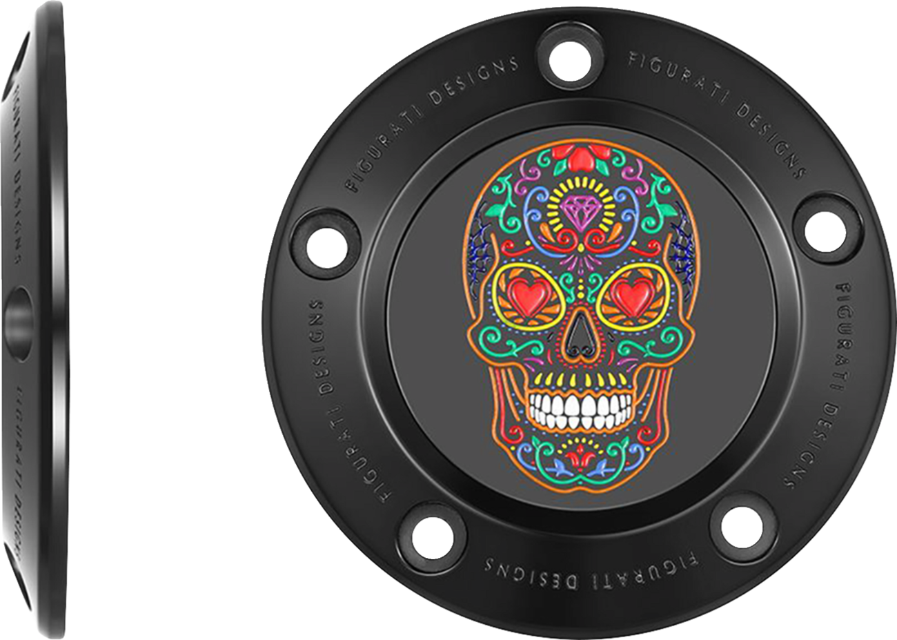 Figurati Designs Sugar Skull Black Timing Cover for 1999-2017 Harley Twin Cam