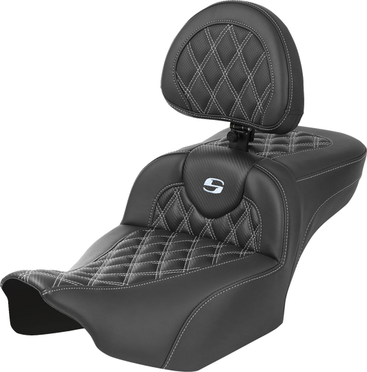 Saddlemen Roadsofa Silver Lattice Extended Seat w/ Backrest 23-25 Harley Touring