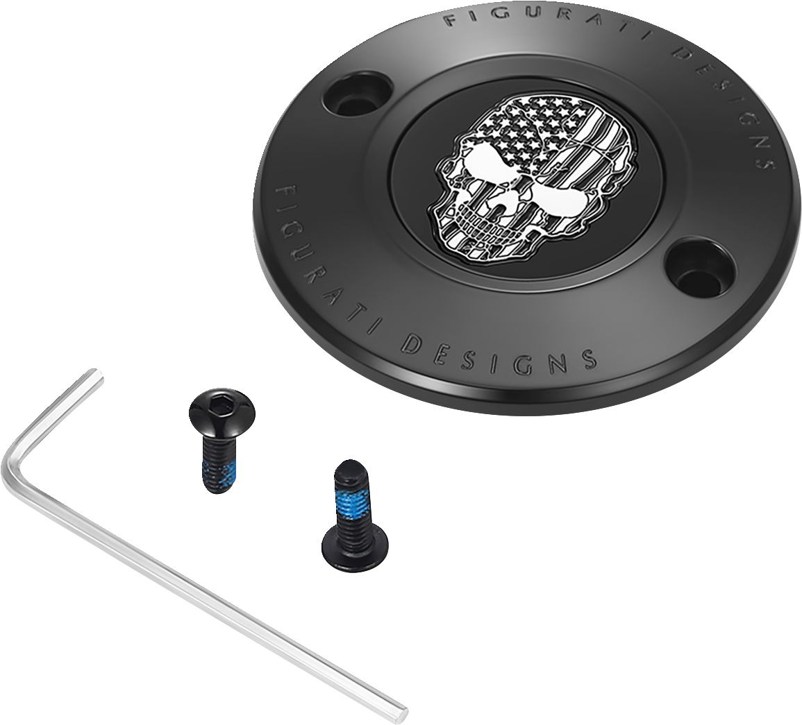 Figurati Designs Skull American Flag Black Timing Cover for 2017-2023 Harley M8