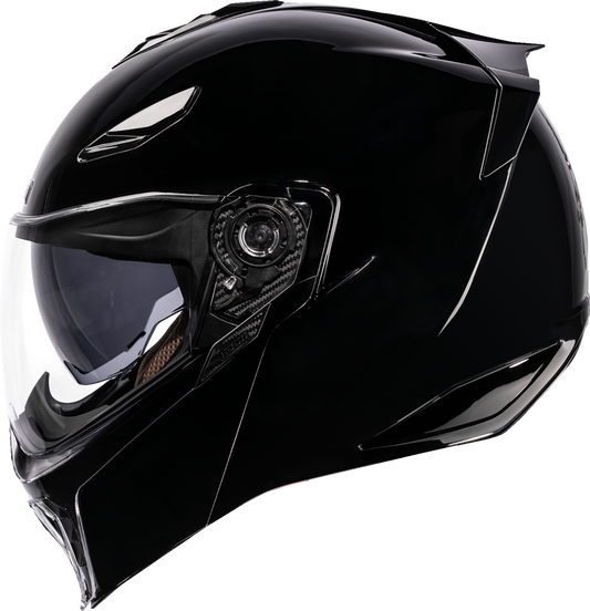 Icon Threshold Solid Gloss Black Modular Full Face Adult Motorcycle Helmet