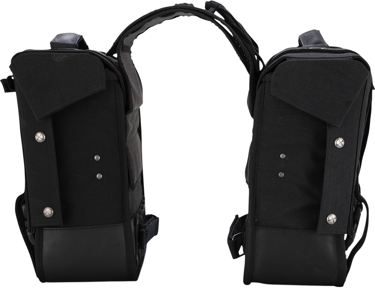 Burly Brand Black Leather Cordura Throw-Over Saddlebags for Harley Davidson