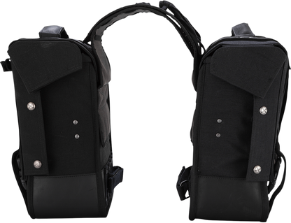 Burly Brand Black Leather Cordura Throw-Over Saddlebags for Harley Davidson