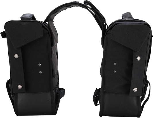 Burly Brand Black Leather Cordura Throw-Over Saddlebags for Harley Davidson