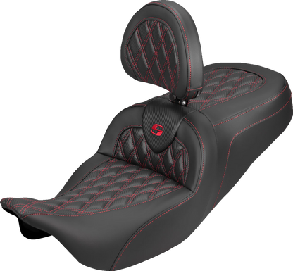Saddlemen Roadsofa Red Lattice Carbon Seat & Backrest for 2008-25 Harley Touring