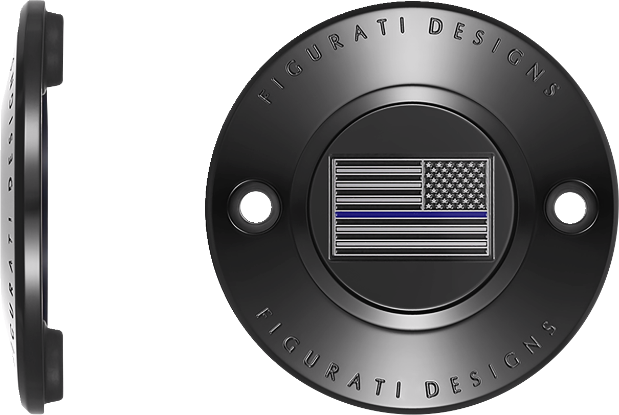 Figurati Designs Blue Line Flag Black Timing Cover for 2017-2023 Harley M8