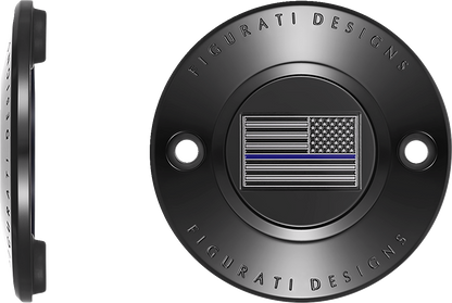 Figurati Designs Blue Line Flag Black Timing Cover for 2017-2023 Harley M8