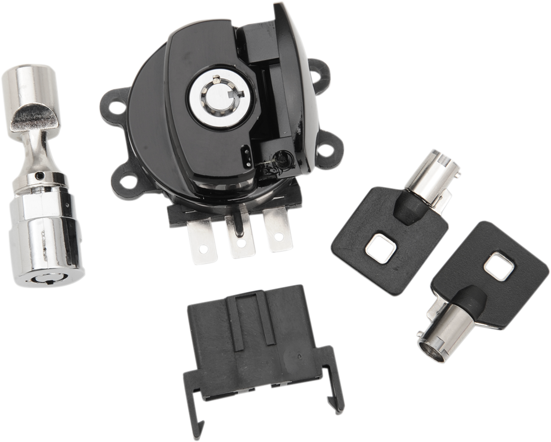 Drag Specialties Black Ignition Switch & Fork Lock Kit for 96-10 Harley Softail
