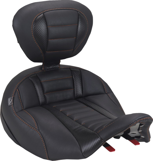 Mustang Deluxe Tour Orange Stitch Solo Seat & Backrest for 23-26 Harley Touring
