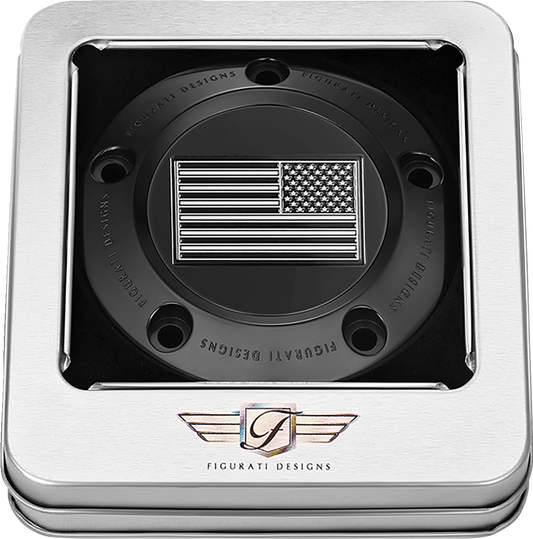 Figurati Designs B&W American Flag Black Timing Cover for 1999-2017 Harley