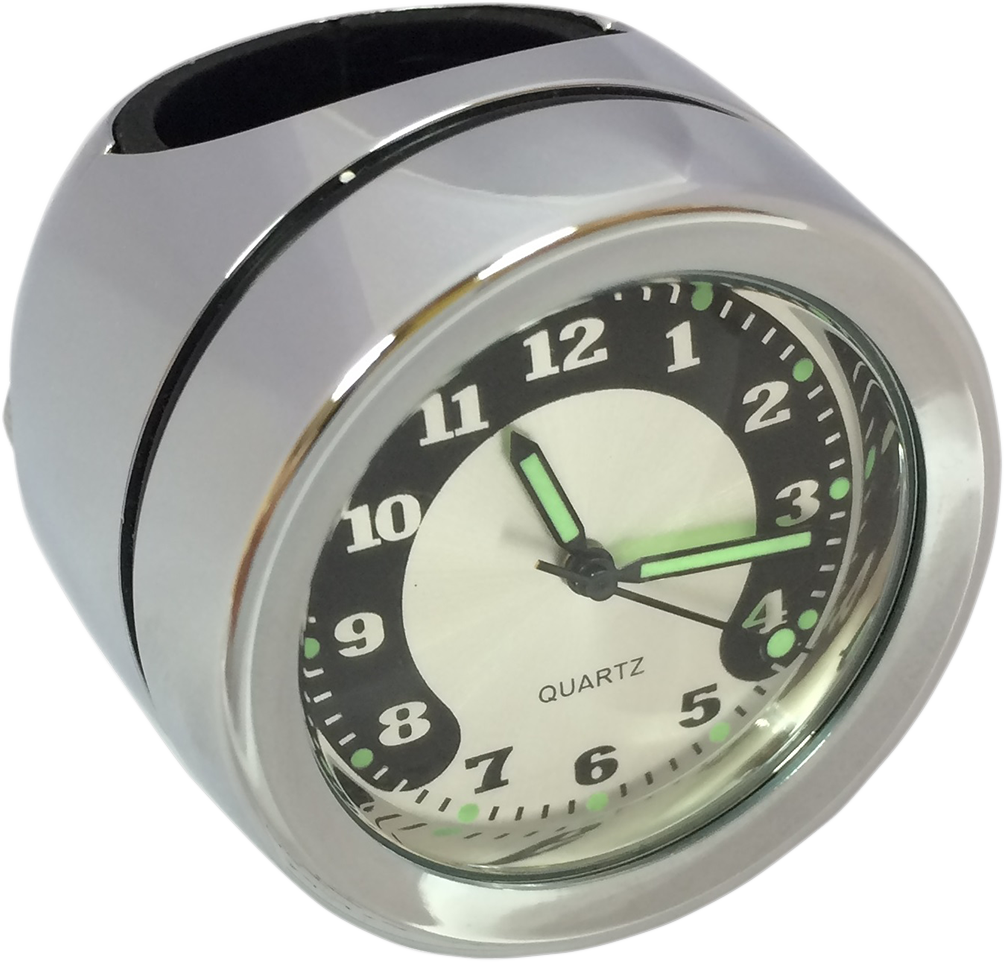 Drag Specialties Chrome 1.25" Handlebar Mount Battery Round Digital Clock Gauge