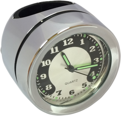Drag Specialties Chrome 1.25" Handlebar Mount Battery Round Digital Clock Gauge