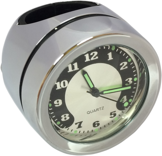 Drag Specialties Chrome 1.25" Handlebar Mount Battery Round Digital Clock Gauge