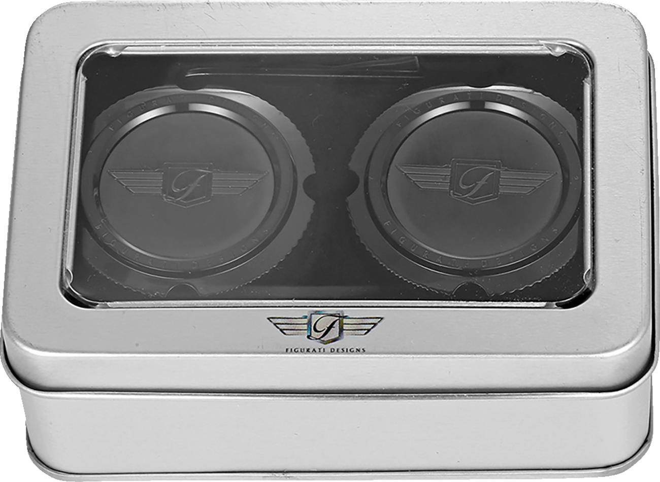 Figurati Designs Black Front Axle Nut Covers for 2002-2022 Harley Davidson