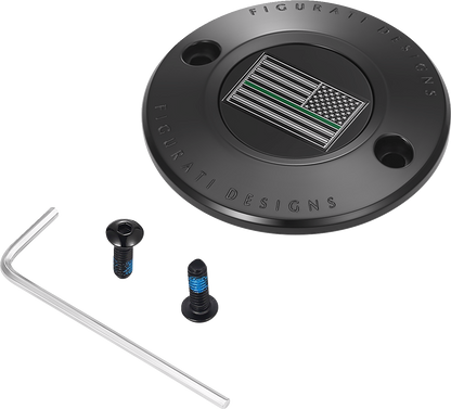 Figurati Designs Green Line Flag Black Timing Cover for 2017-2023 Harley M8