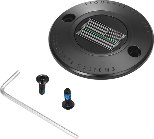 Figurati Designs Green Line Flag Black Timing Cover for 2017-2023 Harley M8
