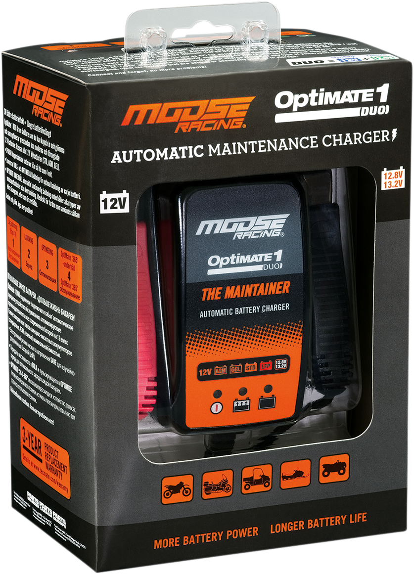 Moose Optimate 1 Duo Battery Charger Tender Maintainer 12V Motorcycle ATV UTV