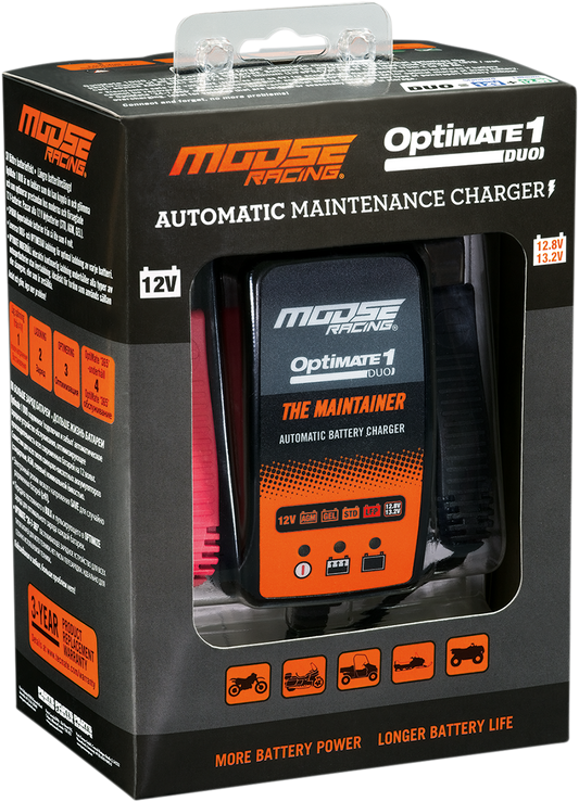 Moose Optimate 1 Duo Battery Charger Tender Maintainer 12V Motorcycle ATV UTV