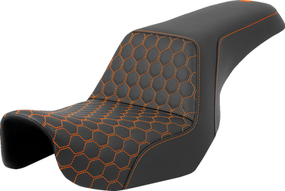 Saddlemen Step Up Orange Honeycomb Stitch Seat for 2006-2017 Harley Dyna FXD FLD