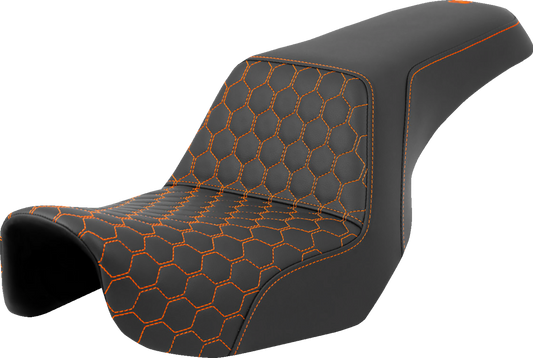 Saddlemen Step Up Orange Honeycomb Stitch Seat for 2006-2017 Harley Dyna FXD FLD