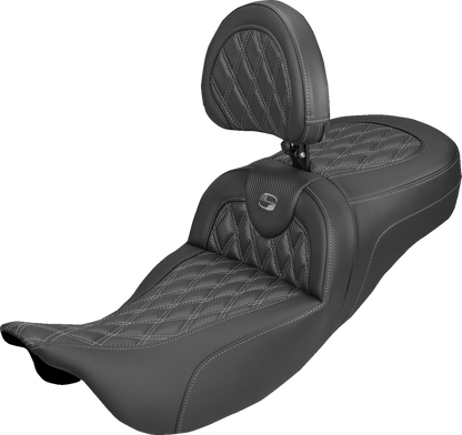 Saddlemen Roadsofa Gray Lattice Extended Seat & Backrest 2008-25 Harley Touring