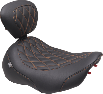 Mustang Wide Tripper Orange Stitch Solo Seat & Backrest 2023-2025 Harley Touring