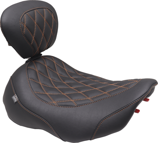 Mustang Wide Tripper Orange Stitch Solo Seat & Backrest 2023-2025 Harley Touring