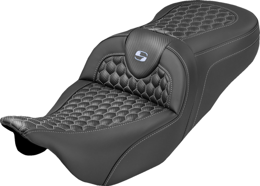 Saddlemen Roadsofa Silver Honeycomb Extended Seat fits 2008-2025 Harley Touring