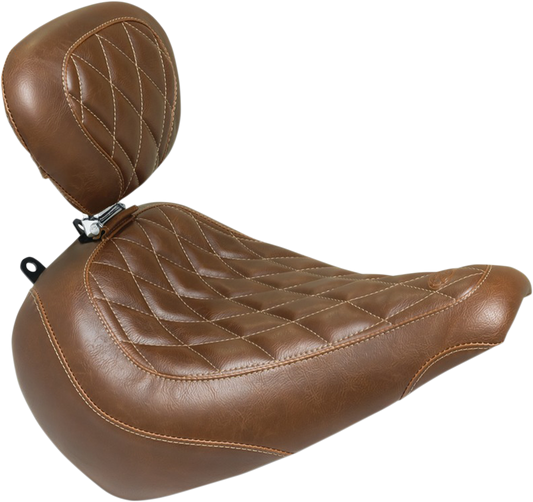Mustang Tripper Brown Solo Seat & Backrest 2018-2023 Harley Softail Fat Boy FLFB