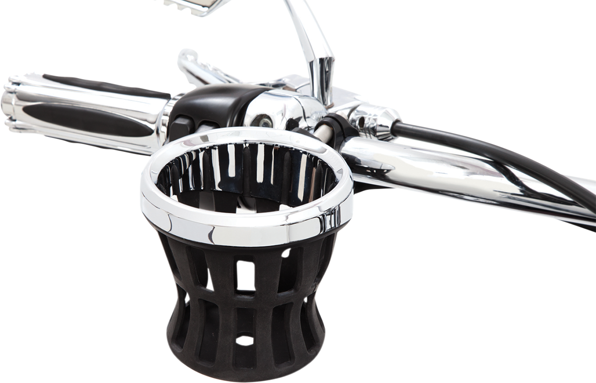 Ciro Drink Cup Holder 1-1/4" Motorcycle Handlebar Mount Chrome / Black Clamp