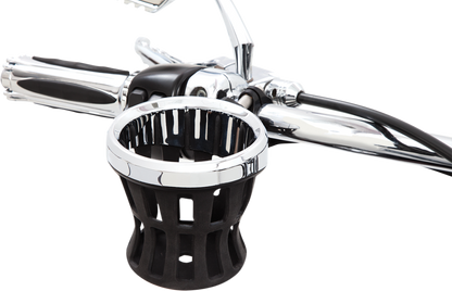 Ciro Drink Cup Holder 1-1/4" Motorcycle Handlebar Mount Chrome / Black Clamp